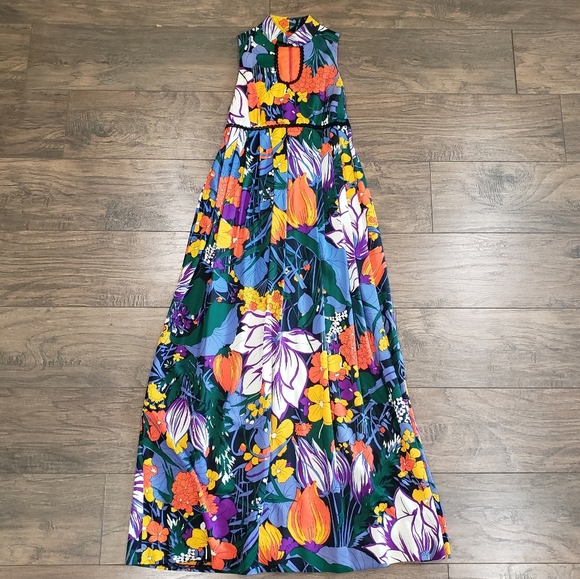 Vintage 1960s Vietnamese Floral Mod Maxi Dress Size 6 - Picture 2 of 9